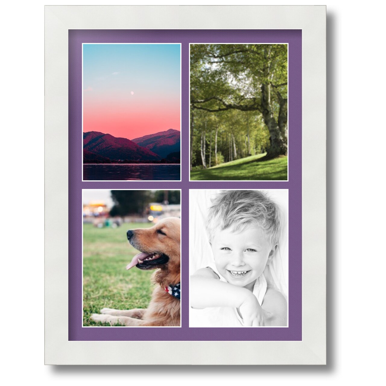 ArtToFrames Collage Photo Picture Frame with 4 - 5x7 inch Openings, Framed in White with Over 62 Mat Color Options and Regular Glass (CSM-3966-2153)